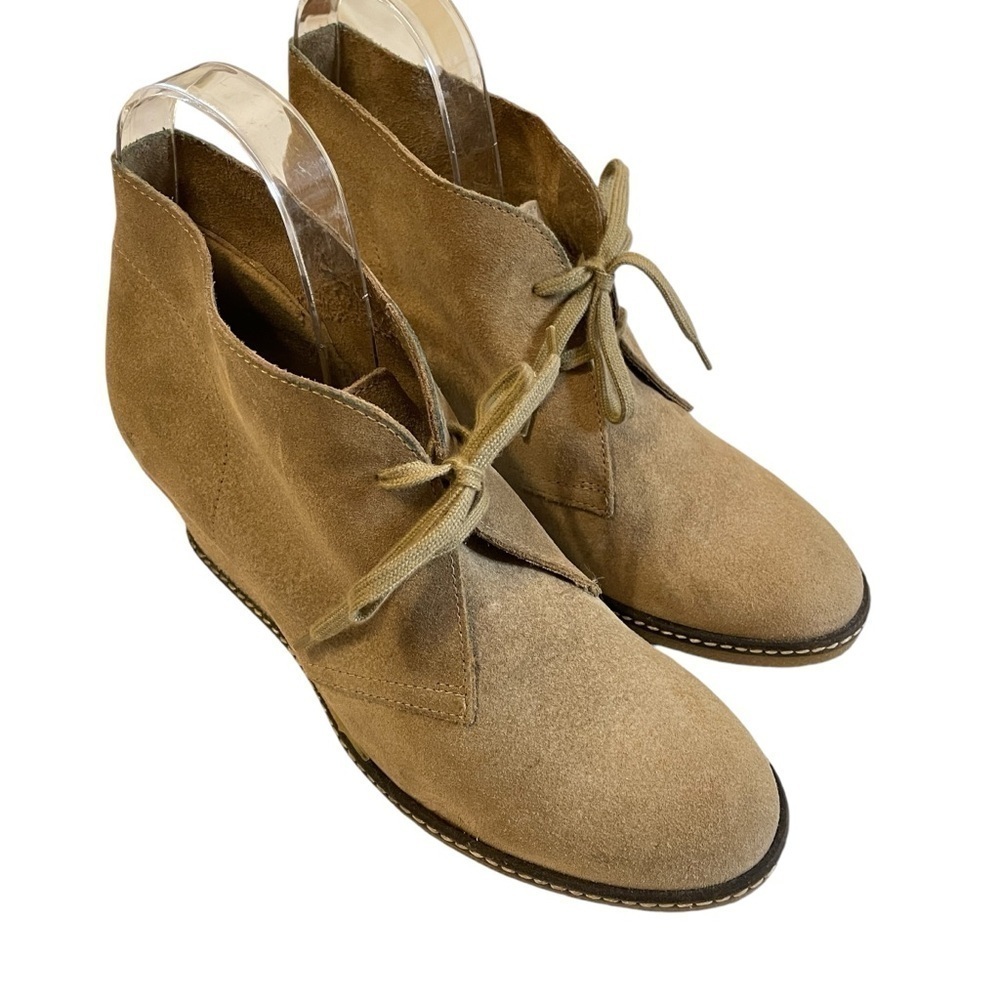 J. Crew Women’s Size 10 Tan Suede Wedge Bootie. Made in 🇮🇹 Italy. Lace up